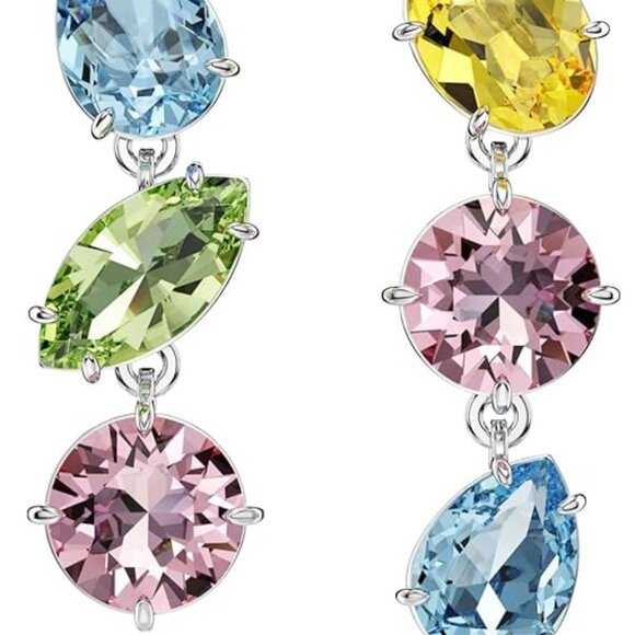 Asymmetrical Design, Mixed Cuts, Multicolored, Rhodium Finised Gema Drop Earring